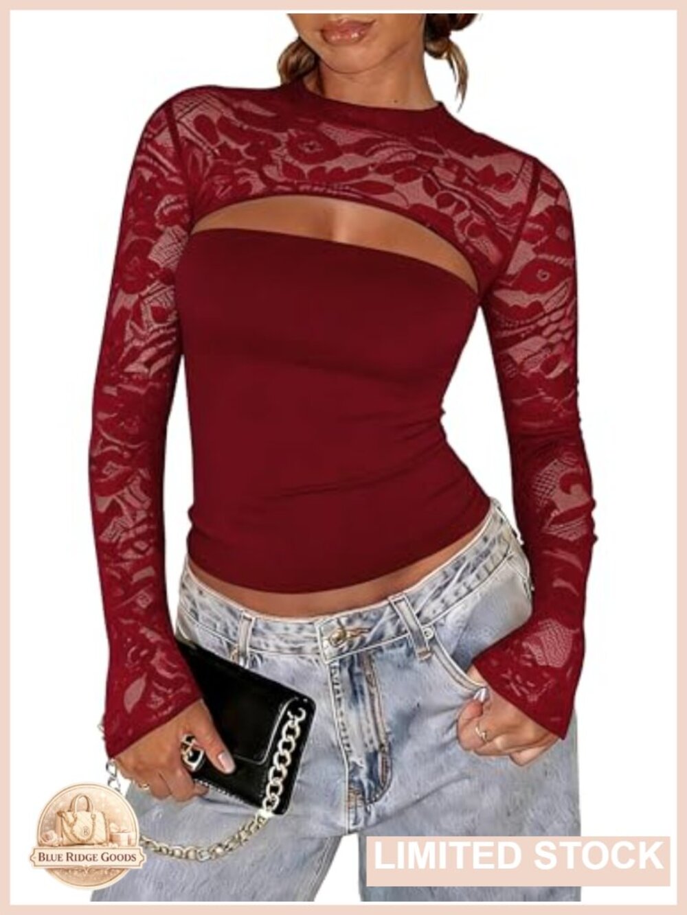 Lace Long Sleeve Cutout Top Slim Fit Club Party Shirt